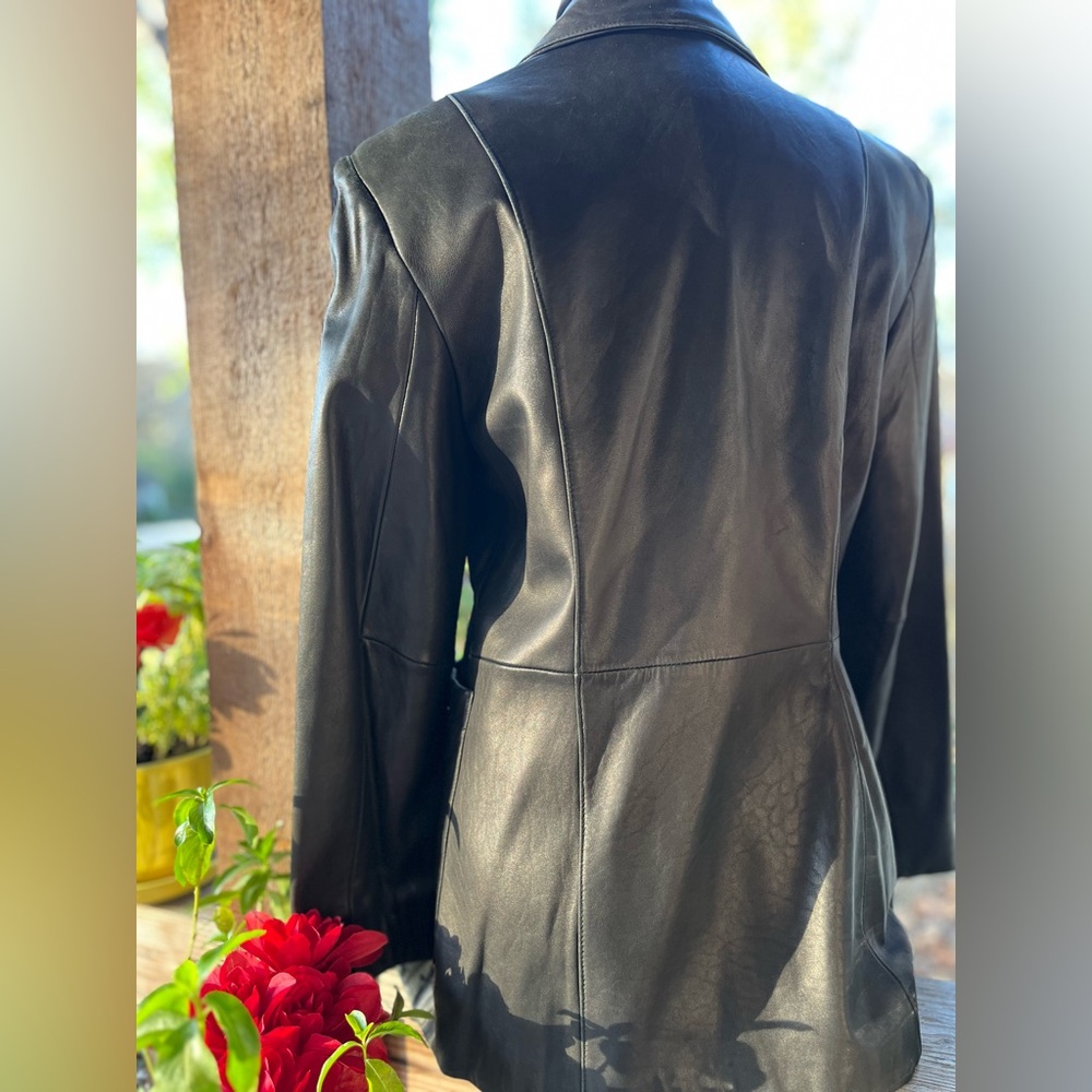 Vintage Classiques Entier Buttery Soft Black Leather Button Front Lined Jacket S - Picture 8 of 9